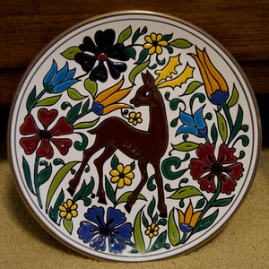 Hand Made Vintage Reindeer Gold Trimmed Plate Manousakis-Keramik