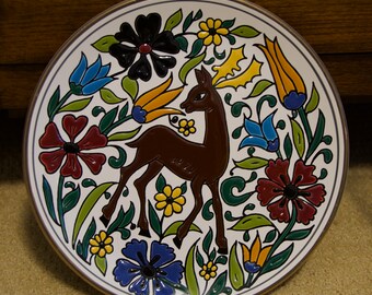 Hand Made Vintage Reindeer Gold Trimmed Plate Manousakis-Keramik