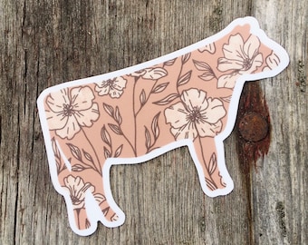 Wildflower Cow Sticker // Brown Floral Cow Silhouette  Sticker