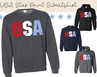 USA Star Print Sweatshirt // Crewneck and Hoodie // Red White and Blue
