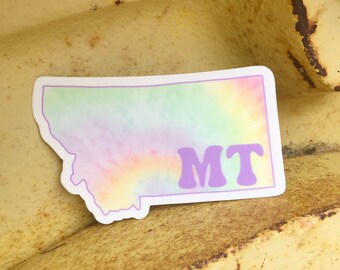 Spiral Rainbow Tie Dye Montana State Silhouette with Retro Lettering
