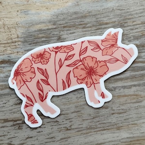Wildflower Pig Sticker // Pink Floral Swine Silhouette  Sticker