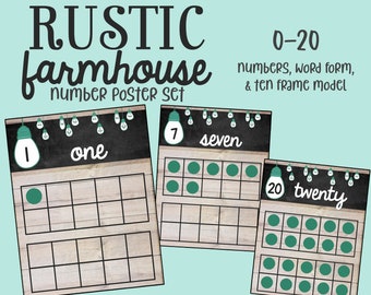 Rustic Farmhouse Number Posters 0-20 // Vintage Light Bulb Number Posters // Classroom Decor // Digital Download // Classroom Poster