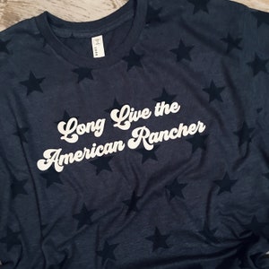 Long Live the American Rancher Retro Star Short Sleeve Shirt // Denim Blue Stars // Farm and Ranch Life Top