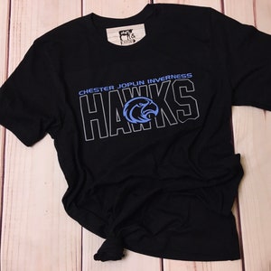 Chester Joplin Inverness Hawks Gray and Blue Tee // Hawk Head Logo