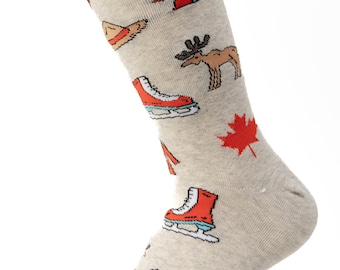 Chaussettes à thème Canada pour femmes | Chaussettes en forme d'orignal, d'ours et de feuille d'érable | Patinage | Superbes chaussettes | Chaussettes folles | Cadeaux pour elle | Chaussettes originales