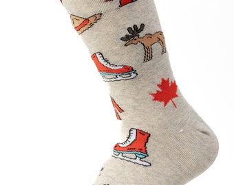 Women's Canada Theme Socks | Moose, Bear, Maple Leaf Socks | Skating | Awesome Socks | Crazy Socks | Gifts for her | Funky Socks