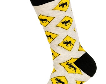 Moose Crossing Socks | Men's Socks | Novelty Socks | Canadian Socks | Wilderness | Great Outdoors | Adventure | Groom Socks | Funky Socks