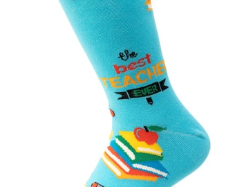 Women's Best Teacher Socks | Fun Socks | Cool Socks | Awesome Socks | Crazy Socks |  Funky Socks | Books | Pencils | Apple Ruler