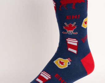 Canada, EH Men's Socks | Canada Maple Leaf | Hockey Socks | Awesome Socks | Crazy Socks | Groom Socks | Funky Socks with Maple Syrup