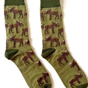 Moose Crew Socks | Fun Socks | Cool Socks | Crazy Socks | Moose | Funky Socks | Men&#39;s Socks | Canada Moose Theme Gift Idea