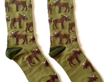 Moose Crew Socks | Fun Socks | Cool Socks | Crazy Socks | Moose | Funky Socks | Men's Socks | Canada Moose Theme Gift Idea