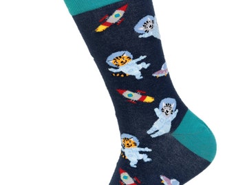 Space Cats Socks | Men's Socks | Novelty Socks | Cat Lover | Great Gifts Cats | Pet Socks | Out of this World | Groom Socks | Funky Socks