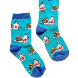 Kindersocken | Pfannkuchen mit Ahornsirup | Kanadische Kinder Geschenke | Lustige Socken | Coole Socken | Kultige Socken | Verrückte Socken | Funky Socken