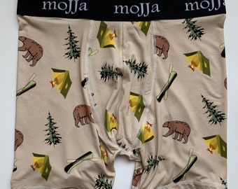 Herren Camping Themed Boxer Briefs | Modal Unterwäsche | Fun Gitch | Bräutigam Geschenke | Bequeme Unterwäsche | Neuheit Geschenke für Männer Him