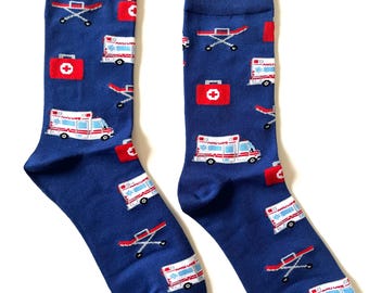 Sanitäter Socken | Lustige Socken | Coole Socken | Verrückte Socken | Krankenwagen | Funky Socken | Herrensocken | Erste Retter Thema Geschenkidee