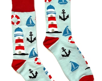 Lighthouse Crew Socks | Fun Socks | Cool Socks | Sea Crew | Crazy Socks | Pilot Gift | Funky Socks | Men's Socks | Novelty gift socks