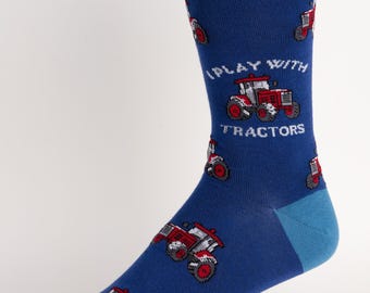 I Play with Tractor Men's Crew Socks | Fun Socks | Cool Socks | Crazy Socks | Farm Boy | Funky Socks | Men's Socks | Farmer Theme Gift Idea