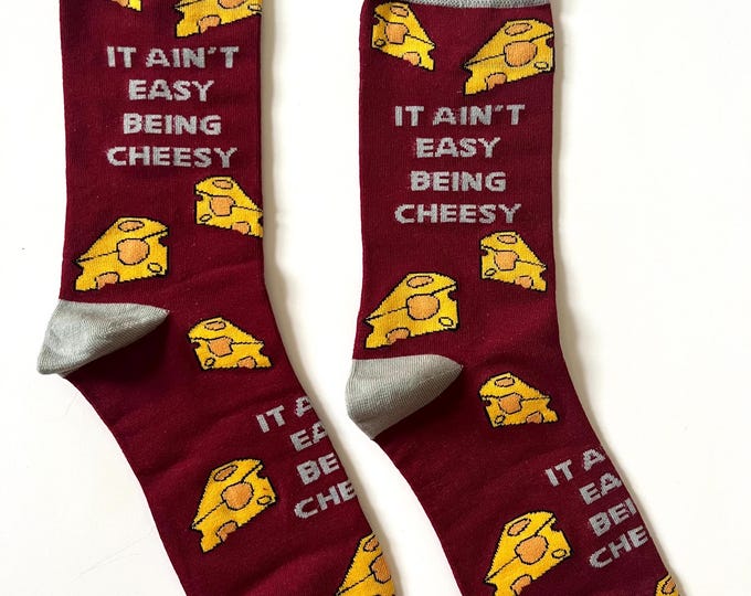 It Ain't Easy Being Cheesy Crew Socks | Fun Socks | Cool Socks | Crazy Socks | Cheese | Funky Socks | Men's Socks | Cheese Theme Gift Idea