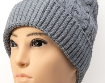 Cable Knit Grey Toque Adult | Women's Beanie Hat | Pom Pom Chunky Warm Winter Toque for Her | Cold Weather Accessories