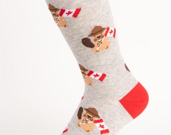 Canada Beaver Flag Women's Socks | Canada Maple Leaf | Canadian Socks | Awesome Socks | Crazy Socks | Bride Socks | Funky Socks