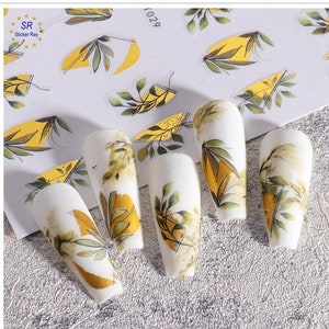 Leaf Leaves Nail Art Stickers Gold Foil Geometric Lines Gold Accents Self Adhesive Nail Art Stickers Decals S8T