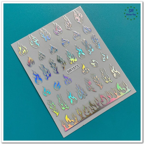 Aurora Fire Flame Nail Stickers Stripes Stars Moon Galaxy Meteor Zodiac Constellation Self-Adhesive Nail Art Decals JOYJ