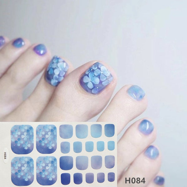 Blue Flowers Silver Moon Toe Nail Toenail Stickers Decals Smile Face Mable Red Gold Stars Nail Wraps Self-Adhesive HSeries