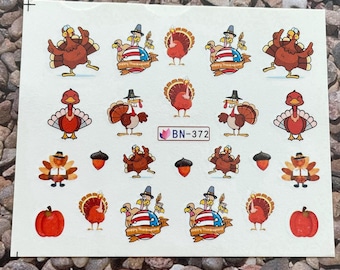 Turkey Fall Leaf Water Transfer Nail Art Decals Fall Harvest Maple Pumpkin Scarecrow Sunflower Fox Rabbit Water Transfer Nails M+