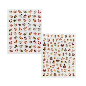 Herbstlaub Erntedank Nail Art Aufkleber Gelbes Blatt Rot Fuchs Pilz Ernte Kürbisse Apfel Herbst Selbstklebende Nail Art Abziehbilder WGSA