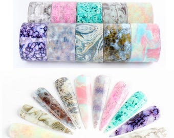 Marble Texture Nail Foil Transfers Water Ripple Waves Marble Print (10Pcs 20X4cm) 26XK1802