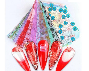 Bloem kant nagel folie transfer bloemen blad rood roos blauw madeliefje gele vlinder 73XK5122