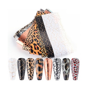 Snake Print Nail Foil Transfer Animal Skin Print Leopard Tiger Print Pattern Marble Texture Nail Art Decals (10Pcs 20X4cm) 72XK2023