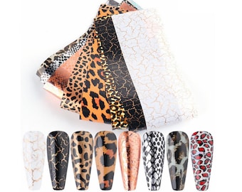Snake Print Nail Foil Transfer Animal Skin Leopard Tiger Print Pattern Marble Texture 72XK2023