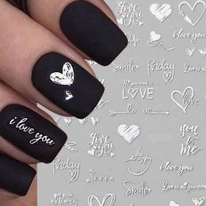 Calcomanías autoadhesivas para decoración de uñas con corazones de San Valentín, letras, amor, corazón de gato negro (10 colores) MeSA