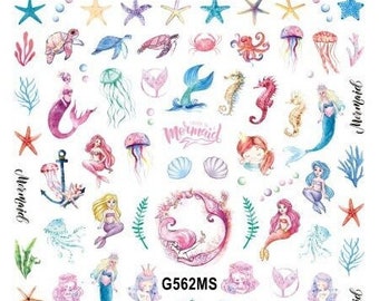 Mermaid Nail Art Stickers Decals Sea Fish Ocean Beach Surfing Turtle Shell Sea Star Jellyfish Self-Adhesive FMS