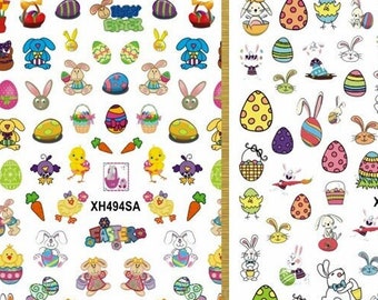 Easter Nail Sticker Bunny Eggs Basket Yellow Chicken Rabbit Carrot Self-Adhesive Nail Art Decals WGSA