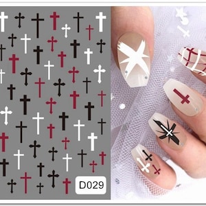 Cross Nail Stickers Christian Holy Latin Cross Black White Red Self-Adhesive Nail Decals MSCMS