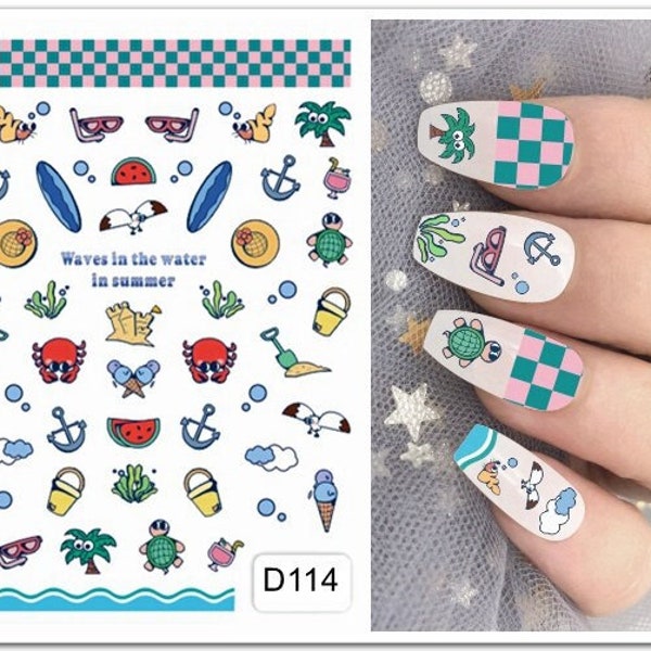 Summer Beach Objects Nail Stickers Cool Drink Ice Watermelon Drink Coconut Tree Self-Adhesive Nail Decals MSCMS