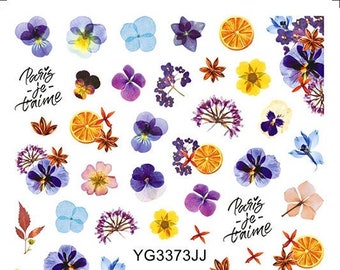 Purple Flowers Nail Art Stickers Decals Floral Butterfly Daisy Flower Birds Rose Self-Adhesive Nail Art Decals Stickers XFJJ