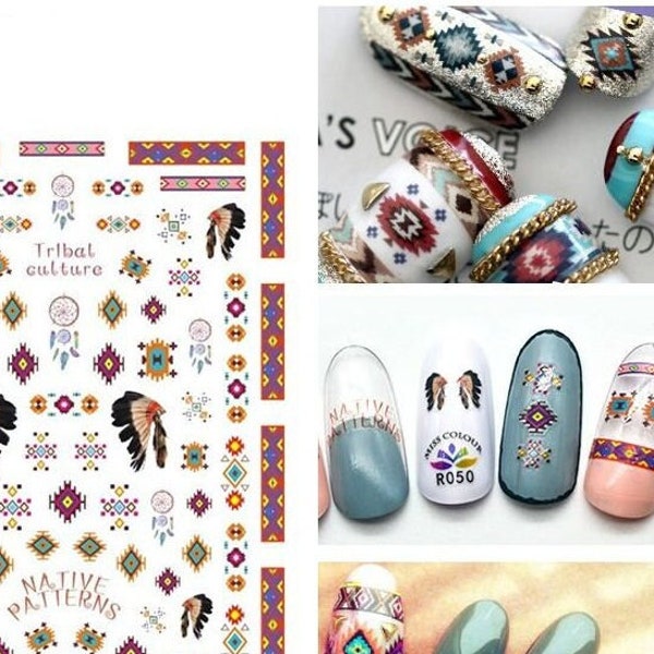 Native Tribal Signs Nail Stickers Indian Pattern Japanese Doll Russian Kimono Dream Catcher Leopard Marble Self Adhesive Nail Art Decals RMS