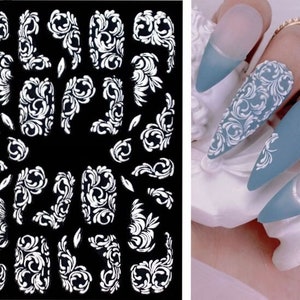 5D geprägte Abstrakte Blumen Nail Art Aufkleber Weiß Abstrakte Blumen Full Cover Blossom Zweige Selbstklebende Nail Art Aufkleber S95D