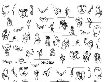 Face Line Art Drawing Bohemian Woman Nail Art Stickers Decals Portrait Facial Abstract Figure Kawaii Girls Self-Adhesive XHSA
