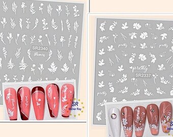 Stickers Nail Art Branche Fleur Blanche Branches Fleuries Stickers Nail Art Autocollants Feuilles JOYJ