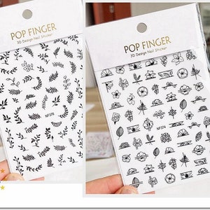 Black Flowers Leaf Nail Art Stickers Geometric Lines Flower Branches Self Adhesive Nail Art Decal Sticker MeSA