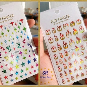 Sterne Feuer Flamme Nagel Aufkleber Abziehbild Laser Gold Stern Neon selbstklebende Nail Art Decals Aufkleber LSA