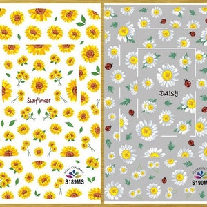 Sunflower Daisy Nail Art Stickers Yellow Flowers Summer Fall Self-Adhesive Nail Decals Stickers RMS