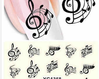 Music Note Water Transfer Nail Decals Piano Keys Music Notes Black Zipper Gold Nail Art Water Decals Stickers Transfers XFJJ