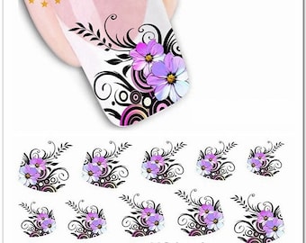 Rose Flower Floral Water Transfer Nail Decals Daisy Purple Rose Blue Flowers Nail Art Water Decals Stickers Transfers XFJJ