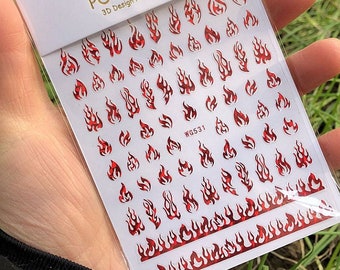 Laser Red Fire Flame Nail Stickers Holographic Self-Adhesive Nail Art Decals Stickers 5 Colors WGSA